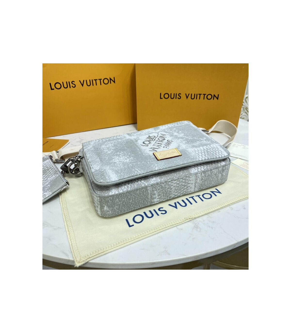 N50068 Louis Vuitton Damier Salt Canvas Trio Messenger-Stone Gray