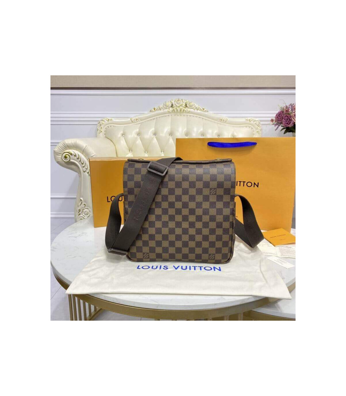 Authenticated Used LOUIS VUITTON Louis Vuitton Naviglio N45255 Damier  Canvas Brown SR0034 Unisex Shoulder Bag 